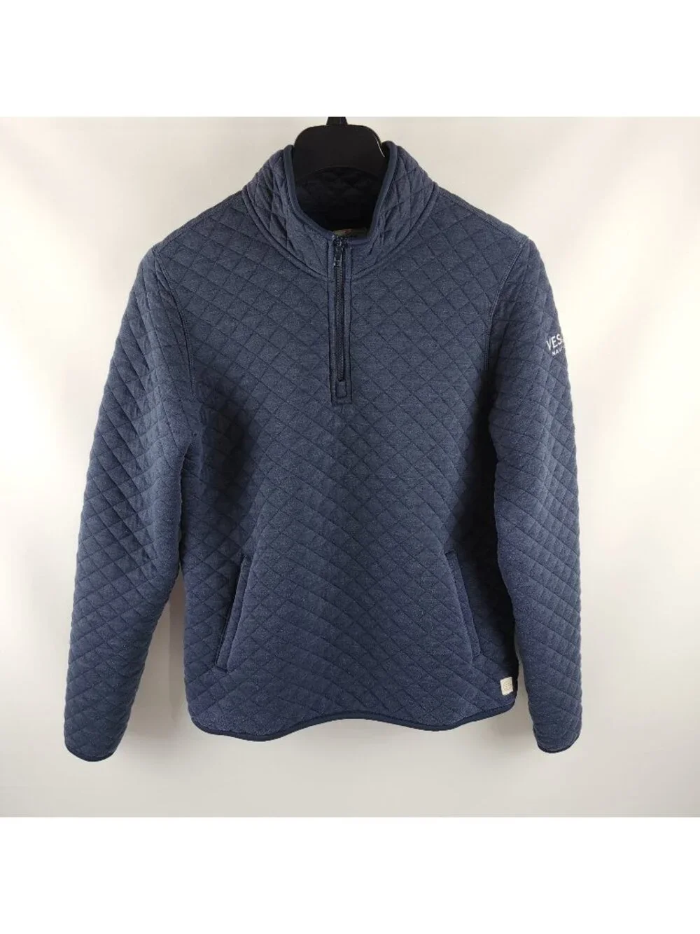 Marine Layer Sweater Mens Medium Blue Corbet Diamond Quilted 1/4 Zip Co Arm Logo